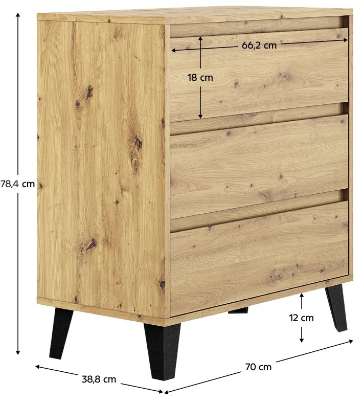 Comoda BOGAN 3S70, stejar artisan