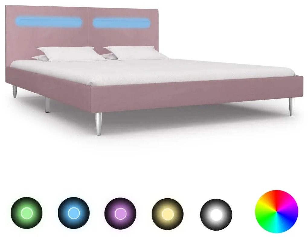 280979 vidaXL Cadru de pat cu LED-uri, roz, 160 x 200 cm, material textil