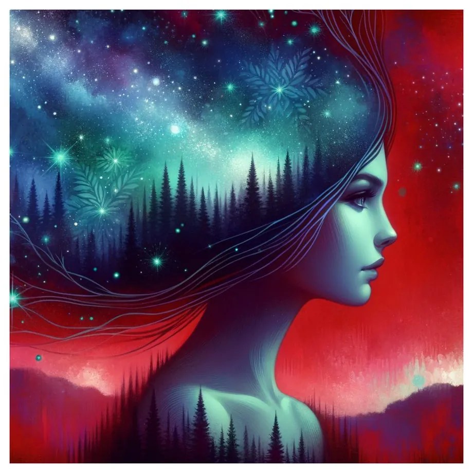 Tablou galaxie de vis și siluetă