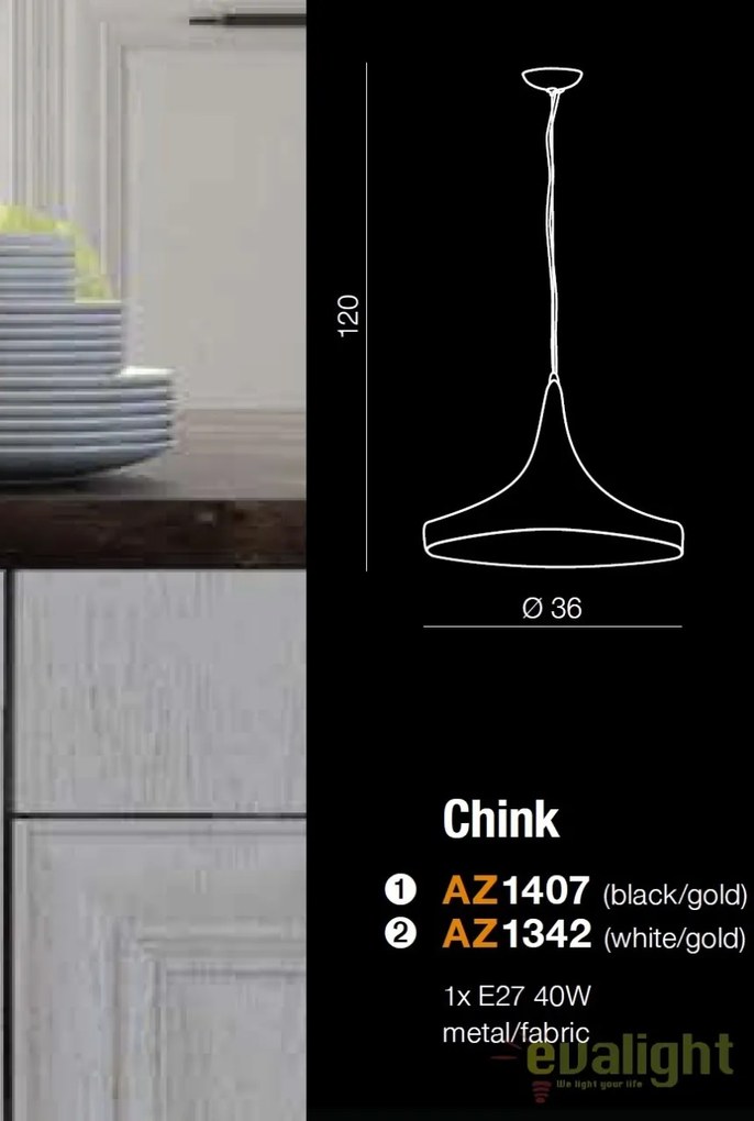 Lustra / Pendul metal design retro CHINK alb/auriu