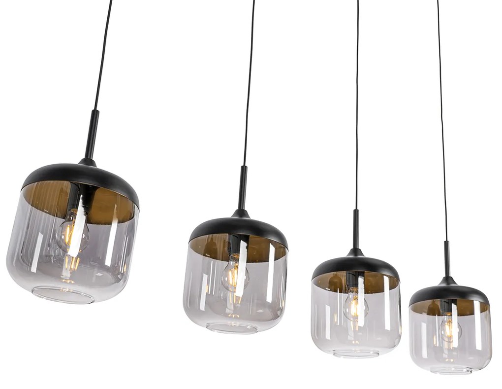 Lampă suspendată de design neagră cu sticlă aurie și fum cu 4 lumini - Kyan