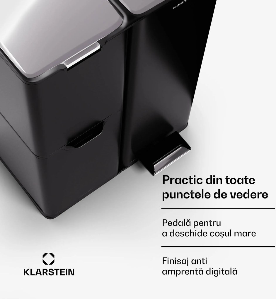 Klarstein Tiyo 3 în 1, coș de gunoi, 60 litri, coș detașabil, închidere ușoară