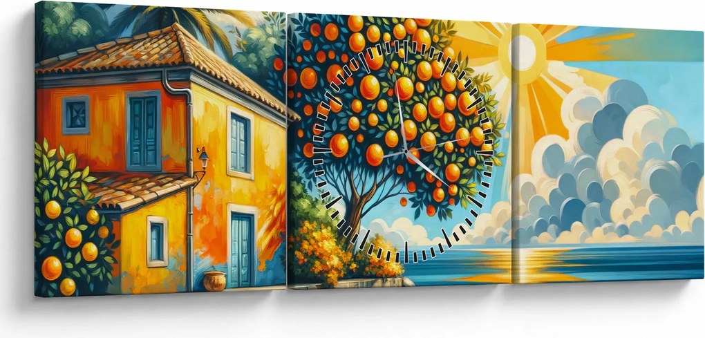 Tablou - Casă cu portocale I. (cu ceas) (90x30 cm)