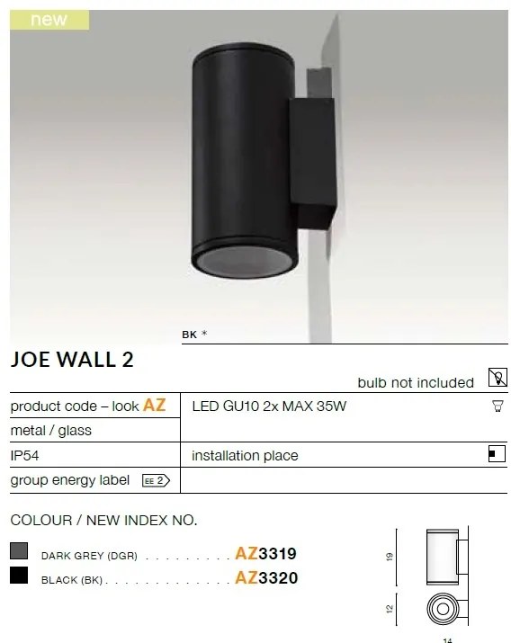 Aplica moderna exterior cu iluminat ambiental IP54 JOE WALL 2 neagra ZZ AZ3320