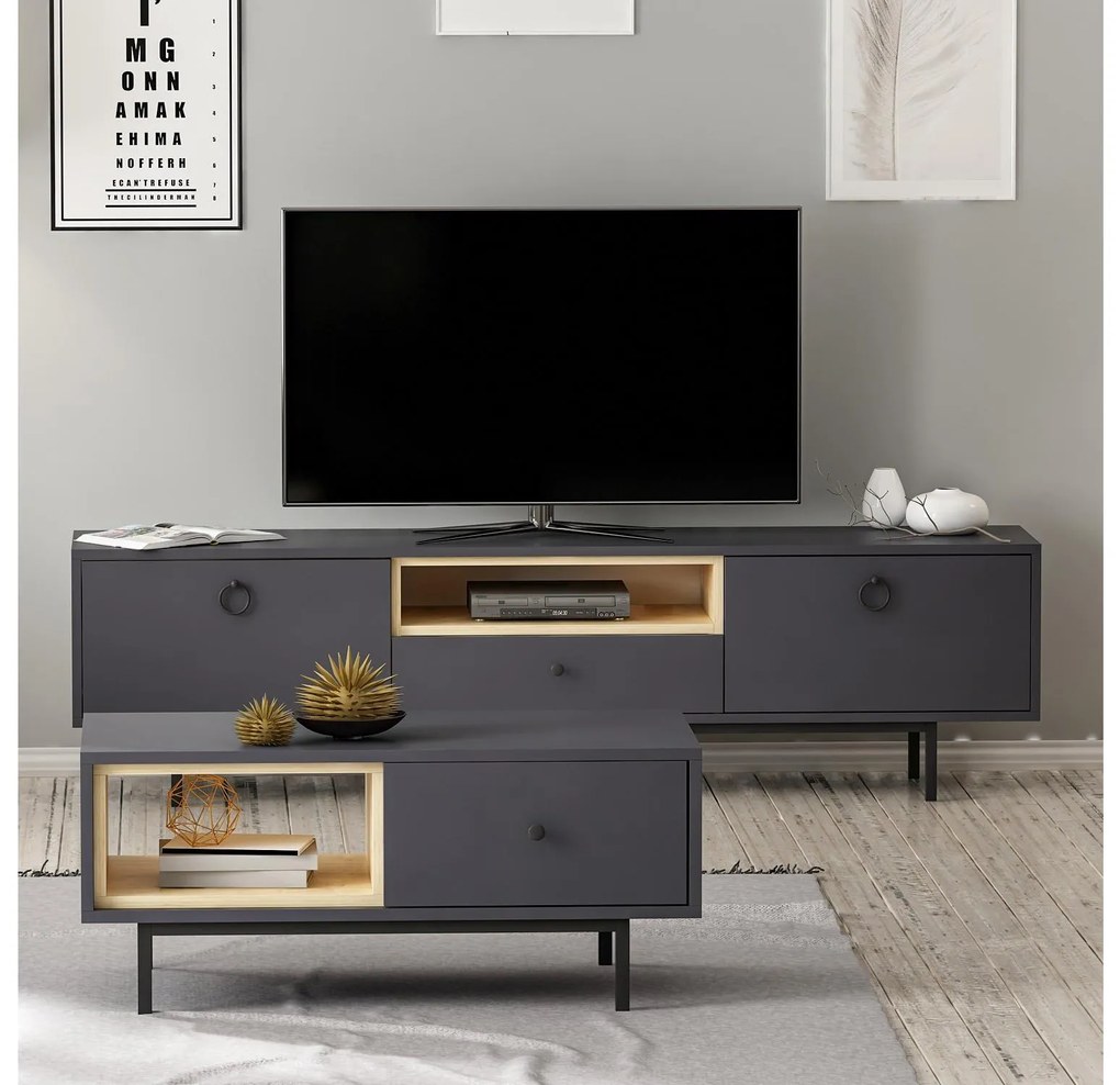 Mobilier living Norbie (antracit + Stejar zafir). 1088955