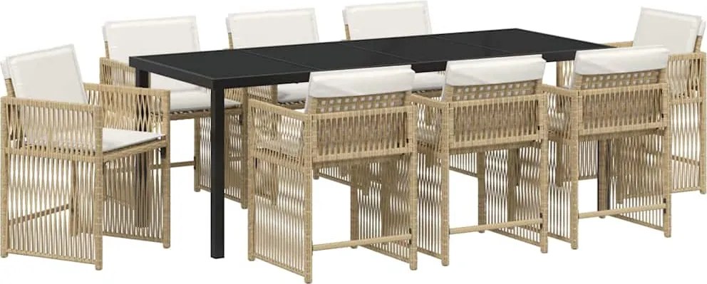 vidaXL Set de masă pentru grădină 9 pcs Bej poliratan