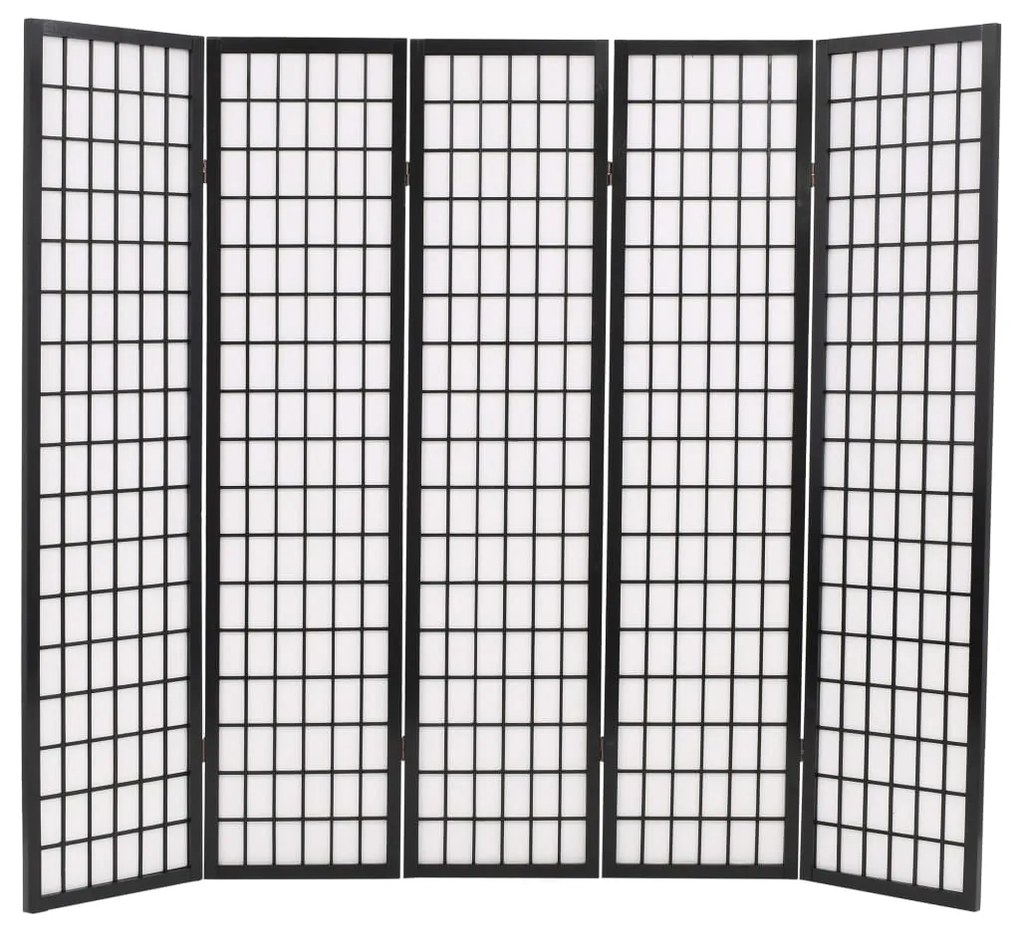 245899 vidaXL Paravan pliabil cu 5 panouri, stil japonez, 200x170 cm, Negru