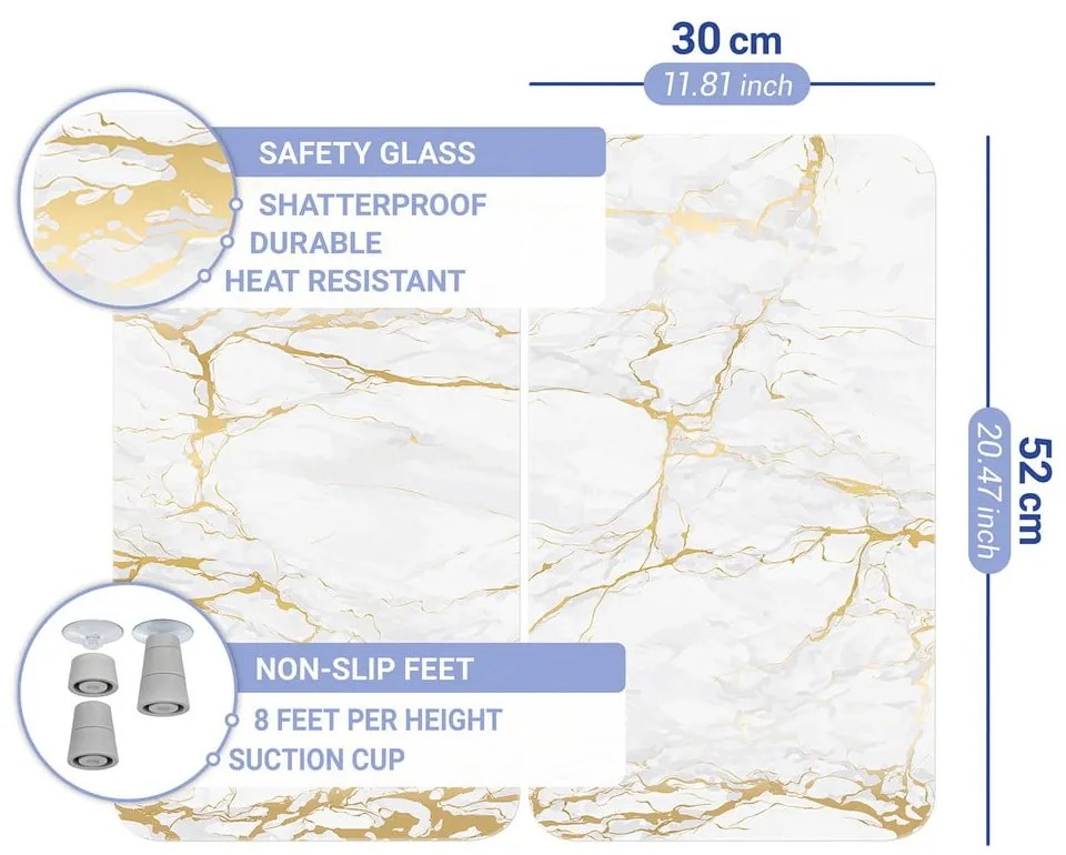 Set 2 protecții din sticlă pentru aragaz Wenko Marble, 52 x 30 cm , alb - auriu