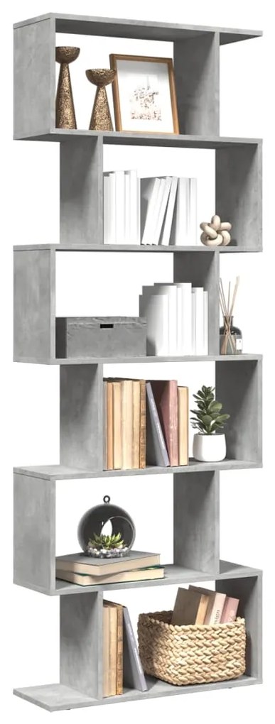 858087 vidaXL Bibliotecă/separator 6 niveluri gri beton 70x24x193 cm lemn