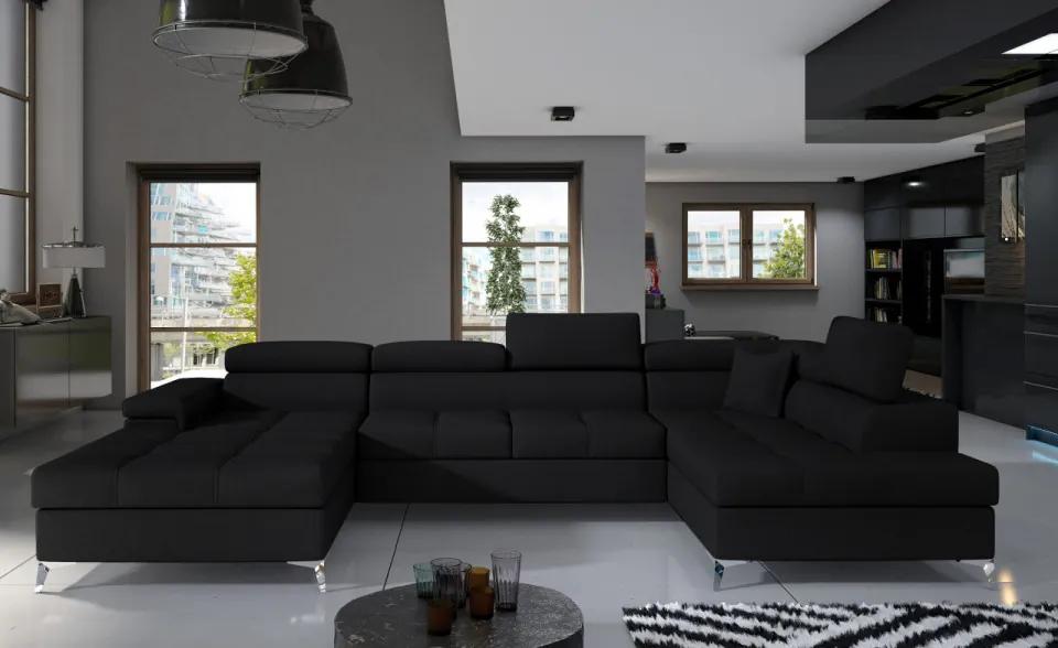 Canapea modulara, extensibila, cu spatiu pentru depozitare, 345x202x90 cm, Eduardo R03, Eltap (Culoare: Gri deschis texturat / Gri inchis piele)