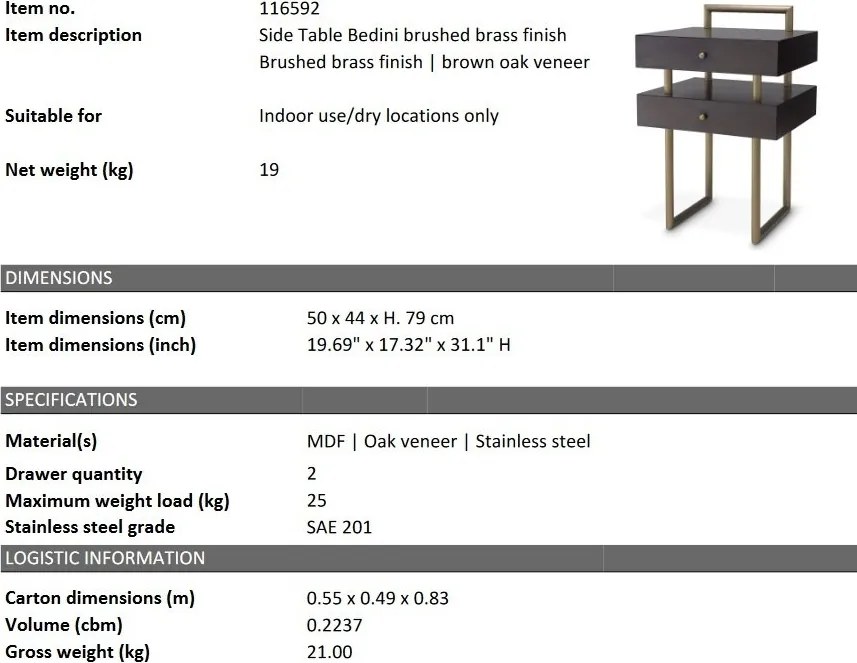 Masuta laterala design LUX Bedini alama periata/ stejar maro