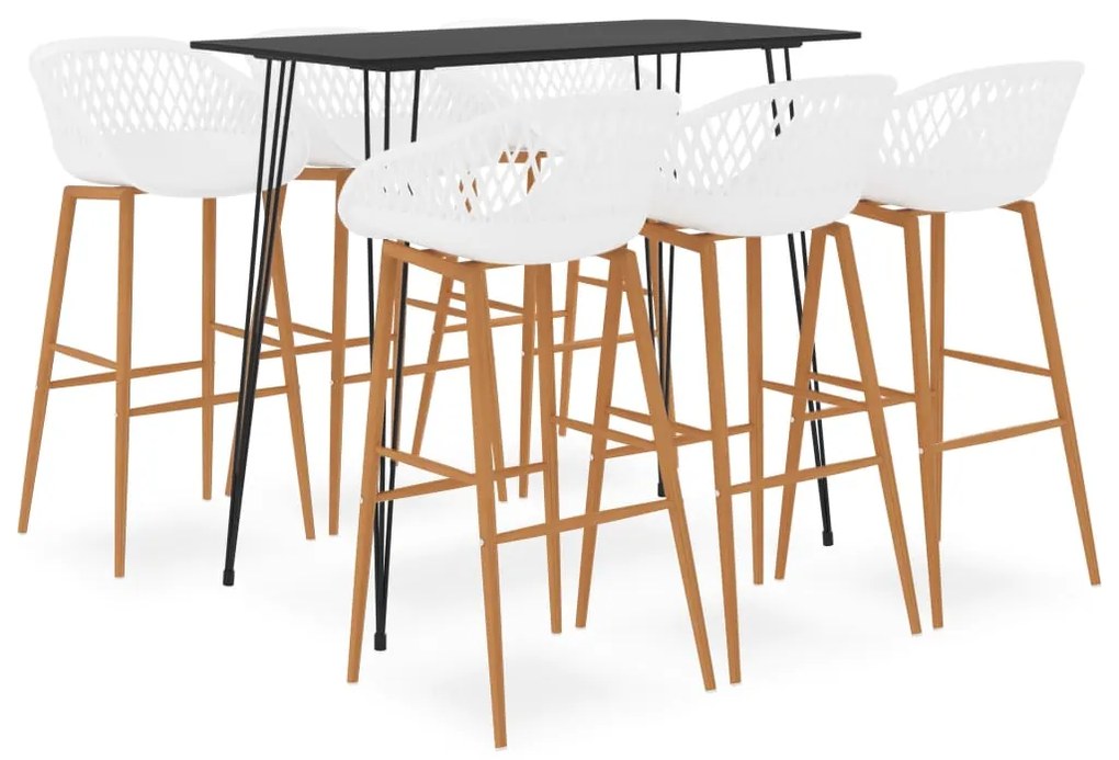 vidaXL Set mobilier de bar, 7 piese, negru și alb
