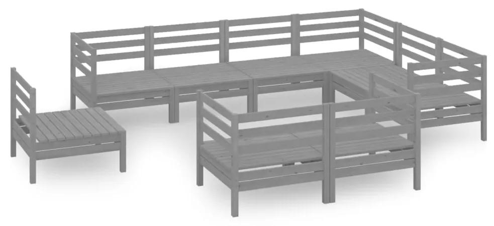 3083076 vidaXL Set mobilier de grădină, 9 piese, gri, lemn masiv de pin