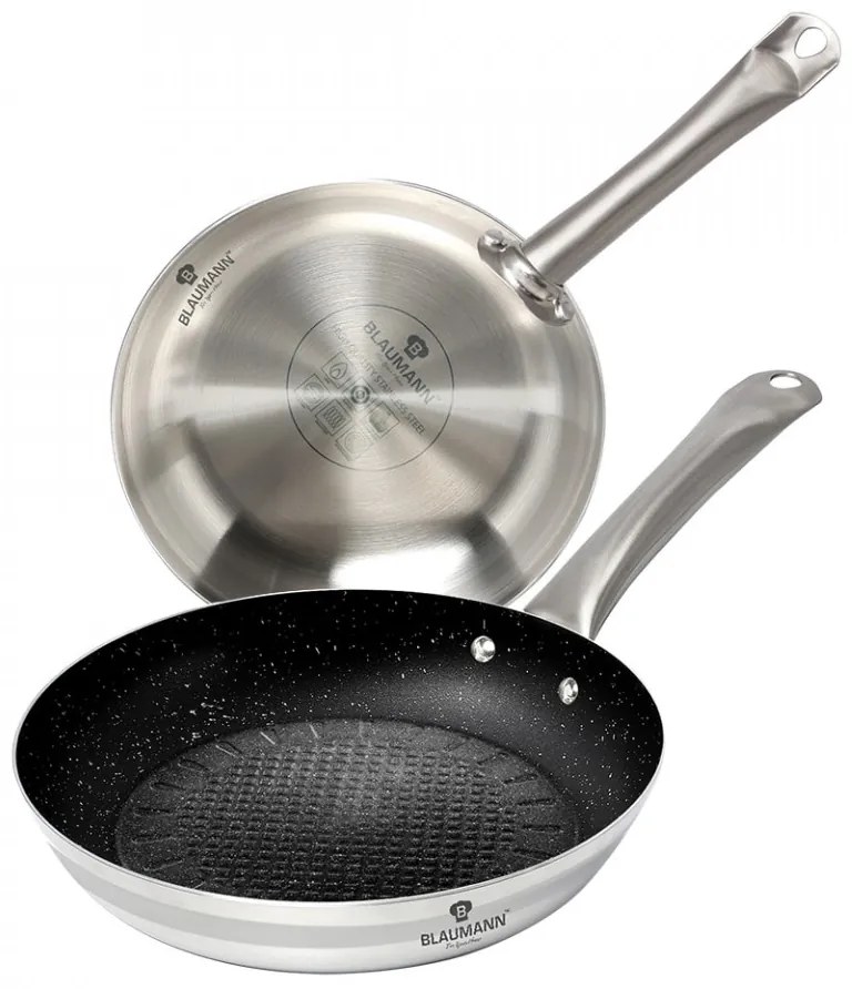Set 2 tigai non stick otel inoxidabil cu interior din marmura XYLAN Gourmet Line Blaumann BL 3176