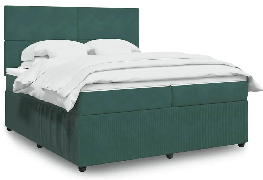 vidaXL Pat box spring cu saltea, verde închis, 200x200 cm, catifea