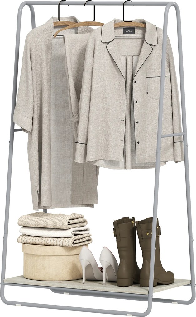 HOMCOM Cuier 3-în-1 cu raft pentru încălțăminte, bare superioare și laterale, structură metalică, natural și gri | Aosom Romania