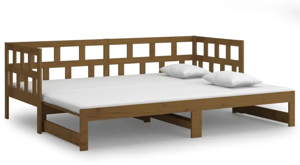 820230 vidaXL Pat extensibil de zi, maro miere, 2x(80x200) cm, lemn masiv pin