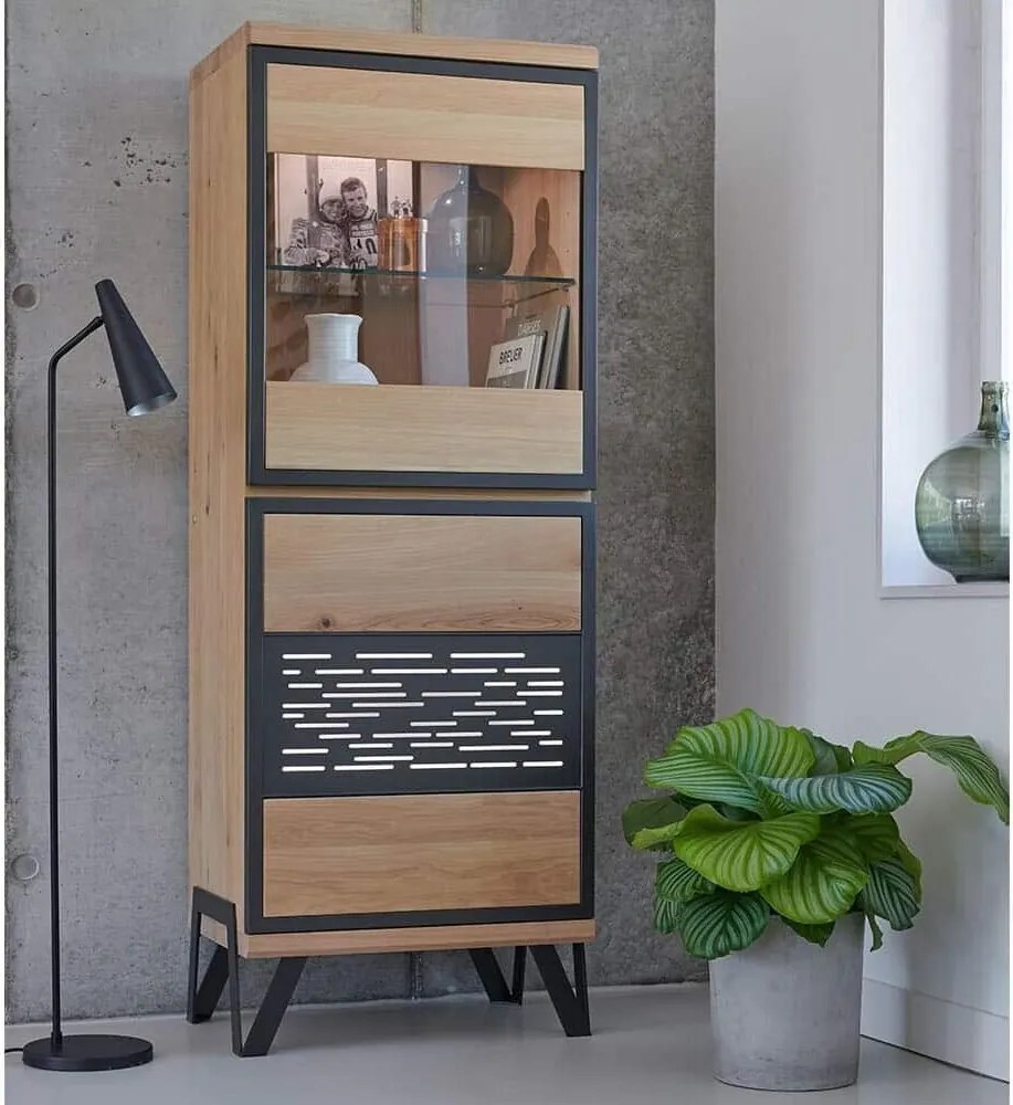 Vitrină stejar masiv Edge Personalizabilă, 61 × 42 × 166 cm - Tabac
