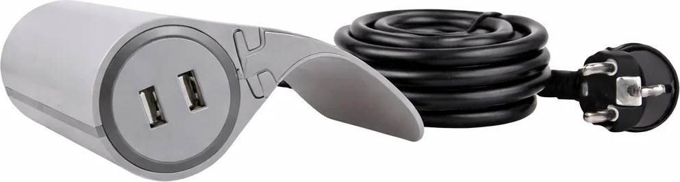 Priză electrică Sofa Box Design Light, 1 priză Schuko, 2 x USB, gri Gri, Metal/Plastic