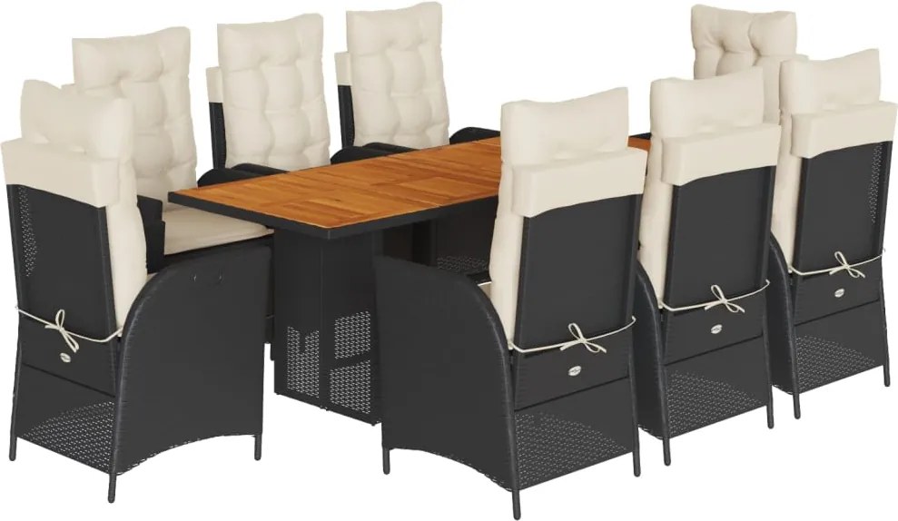 vidaXL Set mobilier de grădină cu perne, 9 piese, negru, poliratan