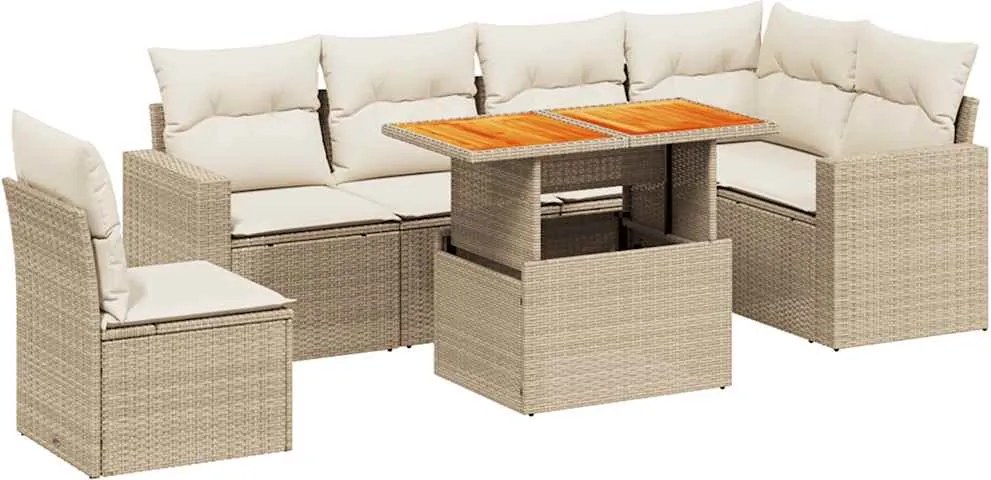 vidaXL Set canapele de grădină, 7 piese, cu perne, bej, poliratan