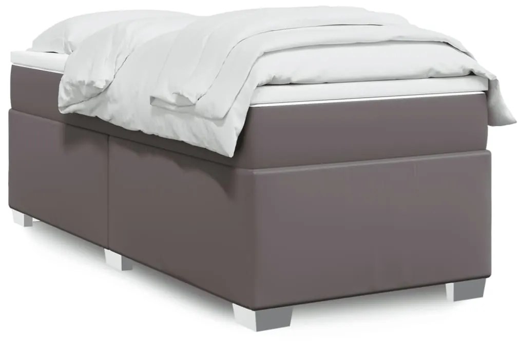 3285191 vidaXL Pat box spring cu saltea, gri, 90x190 cm, piele ecologică