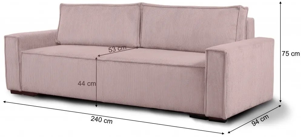Canapea cu trei locuri cu taburet SMART SET, roz deschis