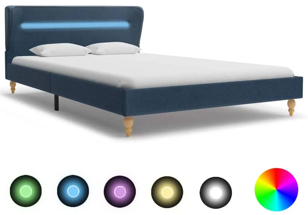 280604 vidaXL Cadru de pat cu LED-uri, albastru, 140x200 cm, material textil