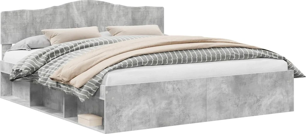 vidaXL Cadru de pat cu headboard Beton 180 x 200 cm Lemn de pin masiv