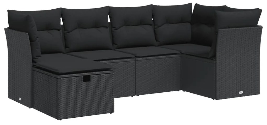 3325281 vidaXL Set mobilier de grădină cu perne, 6 piese, negru, poliratan