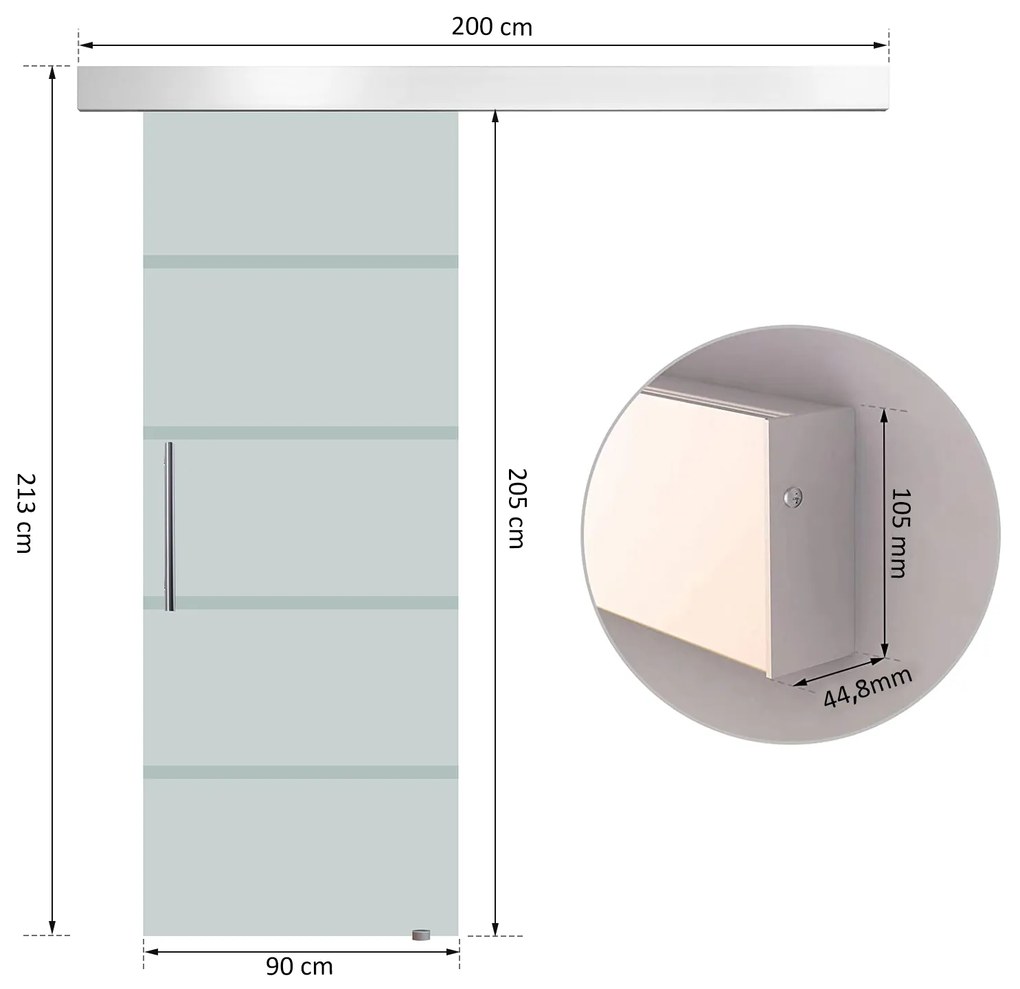 HOMCOM, usa glisanta din sticla securizata satinata, 90x205 cm | Aosom Romania