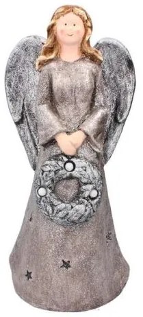 Decoratiune Craciun, ceramica, inger muzical, 50 cm, LED