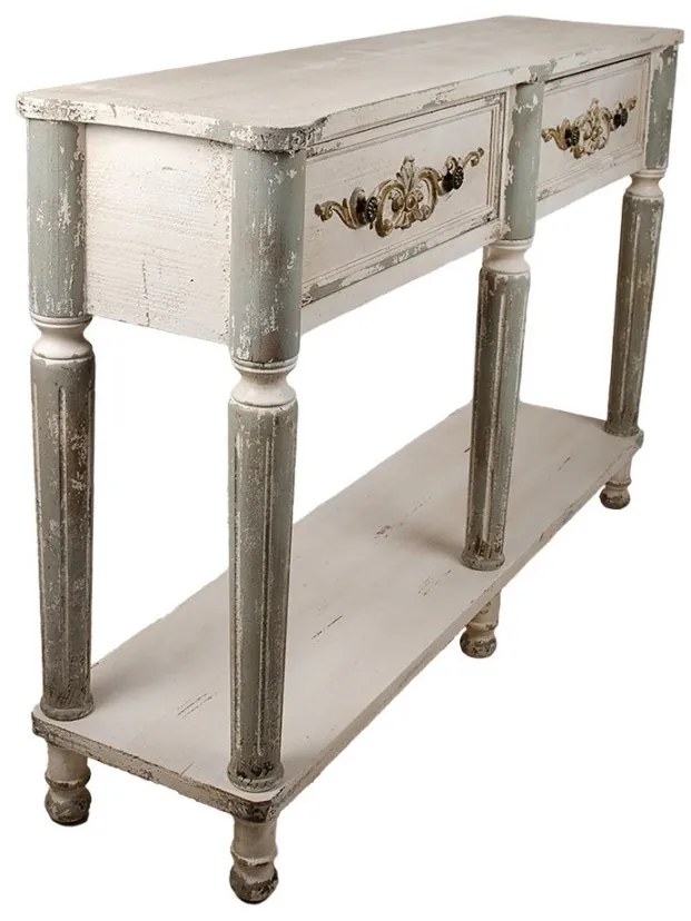 Consola gri, din lemn, 2 sertare, aspect vintage, Muse