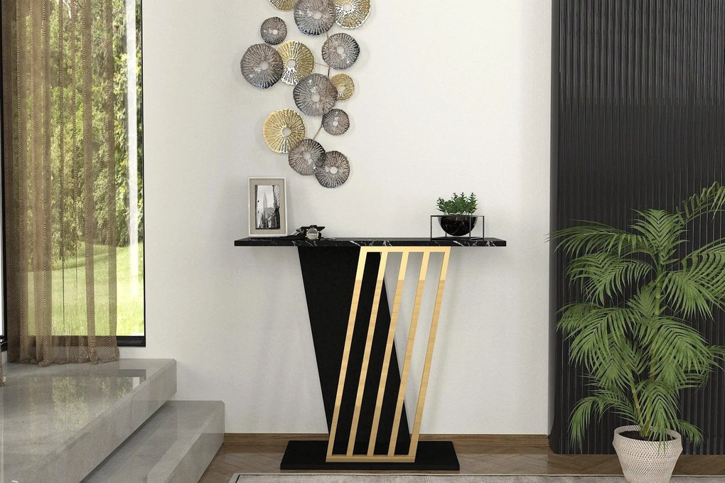 Consola Gravity Negru, Auriu 90x77x30 cm