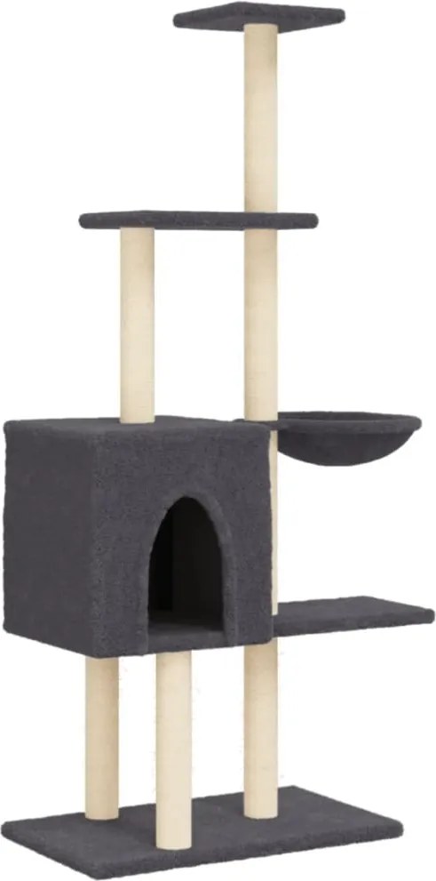 vidaXL Ansamblu de pisici, stâlpi din funie sisal, gri închis, 145 cm