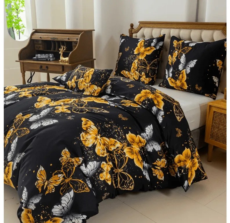 Lenjerie din microfibra GOLD BUTTERFLY negru Dimensiune lenjerie de pat: 70 x 90 cm | 140 x 200 cm