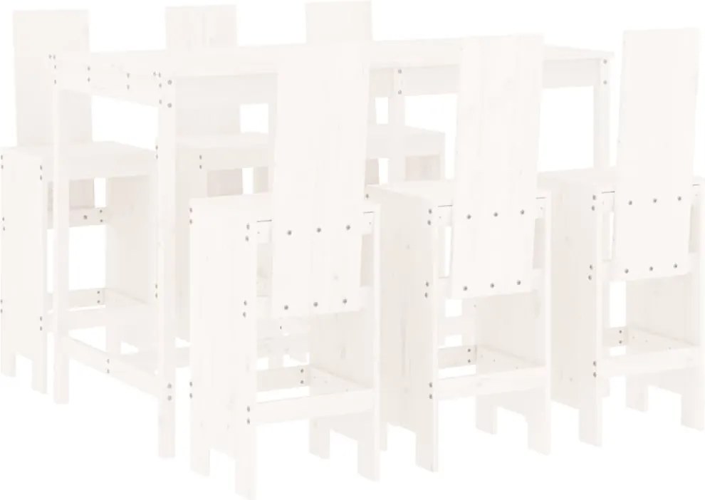 vidaXL Set bar de grădină, 7 piese, alb, lemn masiv de pin