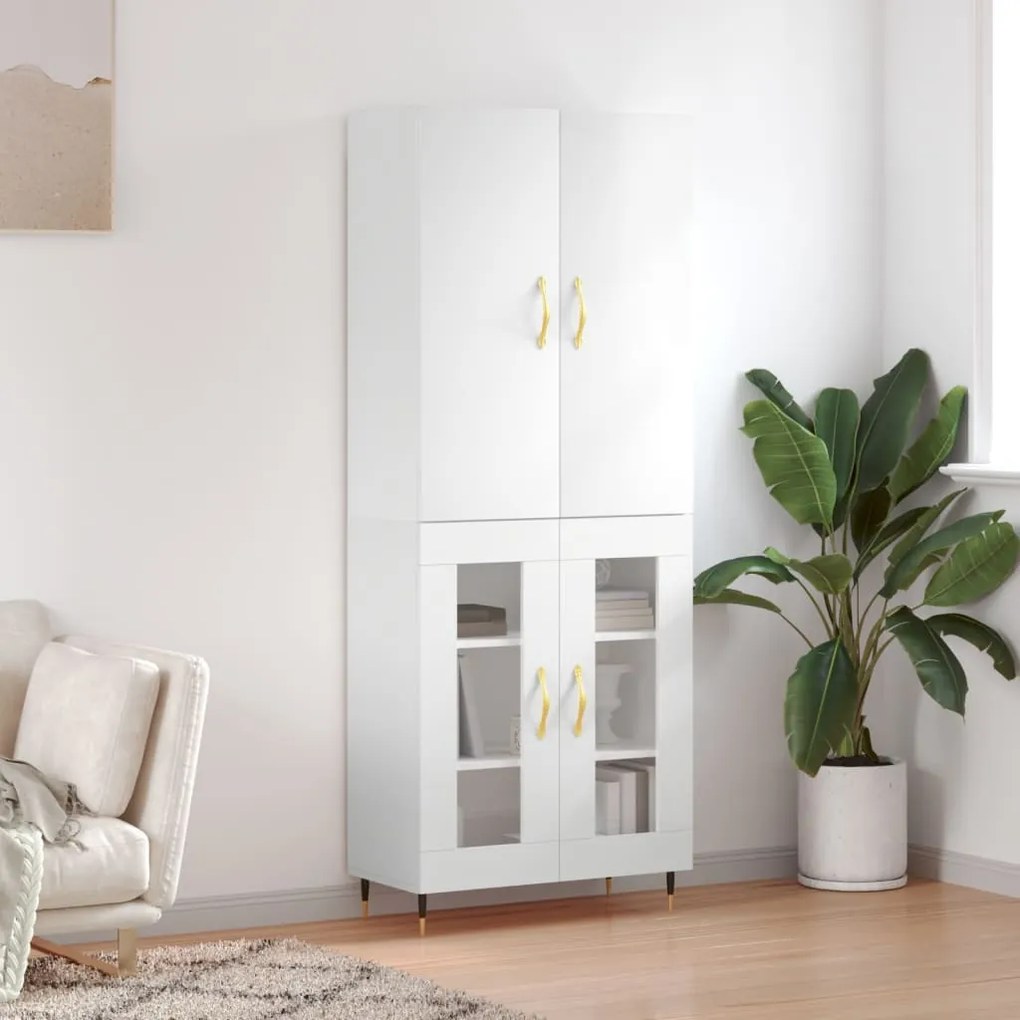 3195717 vidaXL Dulap înalt, alb extralucios, 69,5x34x180 cm, lemn compozit