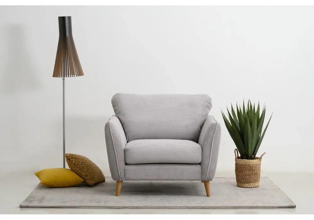 Fotoliu gri deschis cu tapițerie din catifea reiată Paris – Scandic