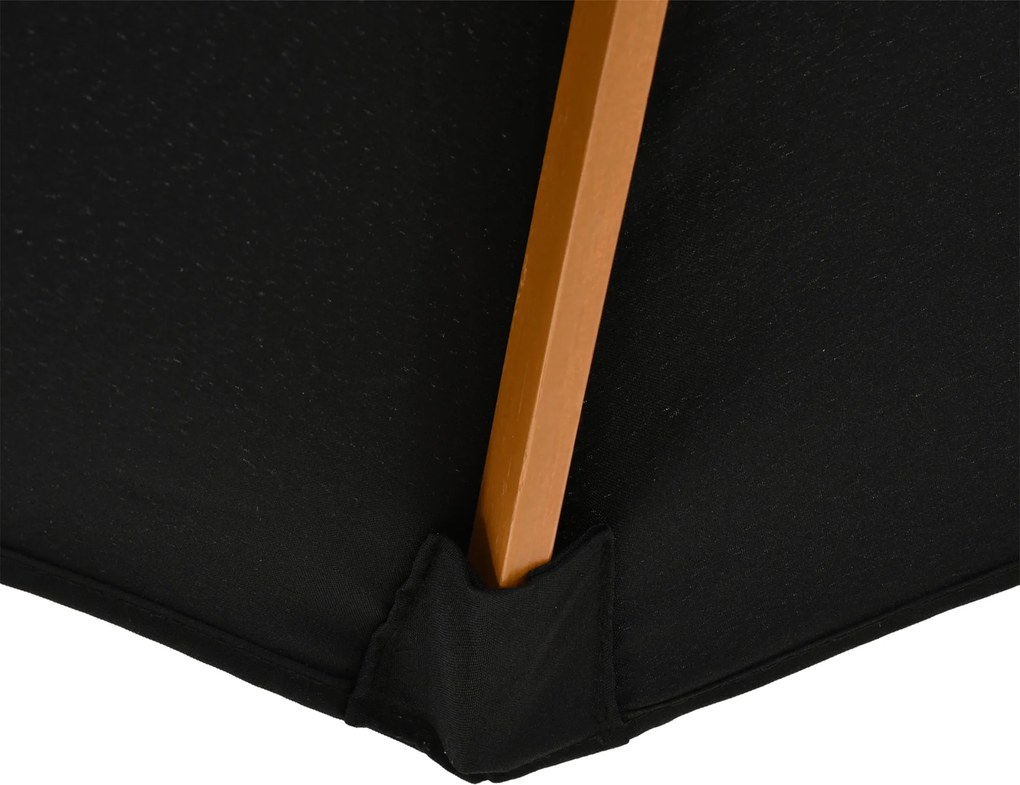 Outsunny Umbrelă de Grădină 3 m cu Stâlp din Lemn, 8 Spițe și Acoperire din Poliester, Neagră | Aosom Romania