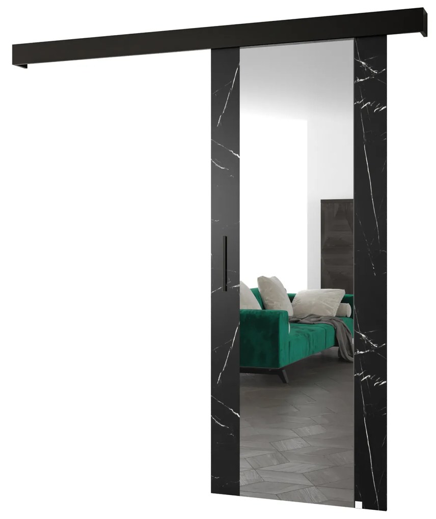 Uși culisante 90 cm Sharlene II (marmură negru + negru mat + negru) (cu oglindă). 1043672