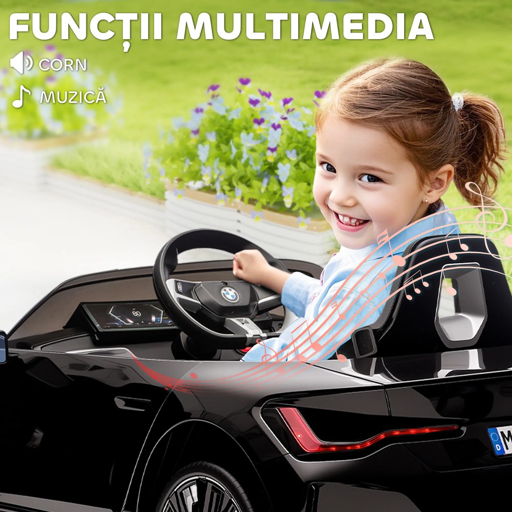 Mașină electrică pentru copii 3-8 ani cu licență BMW cu telecomandă, claxon și faruri, 115x67x45cm negru-roșu-albastru deschis HOMCOM | Aosom Romania