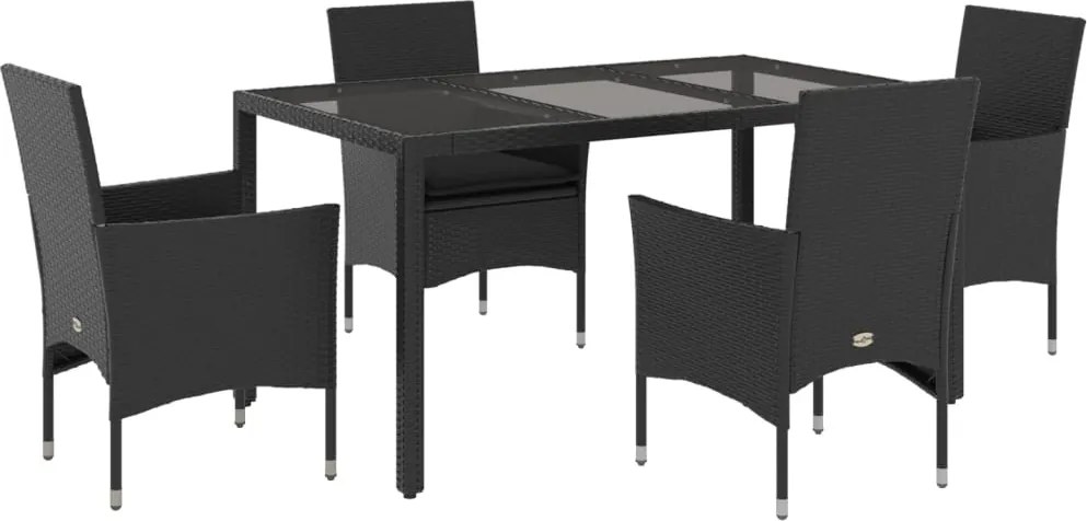 vidaXL Set mobilier de grădină cu perne 5 piese negru poliratan&sticlă