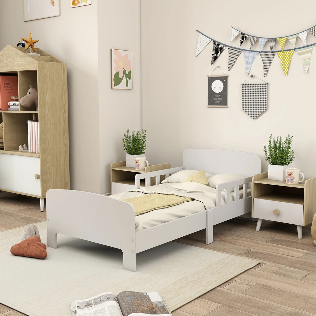 AIYAPLAY Pat Montessori pentru Copii 3-8 Ani din Lemn FSC cu Apărători Laterale și Margini Netede, 143.5x74.2x54 cm, Alb | Aosom Romania