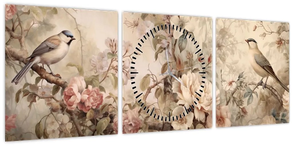 Tablou - Vintage pictura pasăre (cu ceas) (90x30 cm)