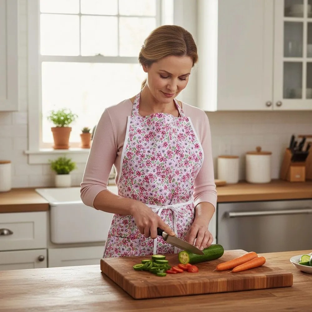 Șorț din bumbac cu flori