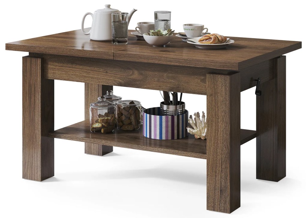 Mazzoni ASTORIA Nuc Elegant - MĂSUȚĂ EXTENSIBILĂ MĂSUȚĂ DE CAFEA CU RAFT