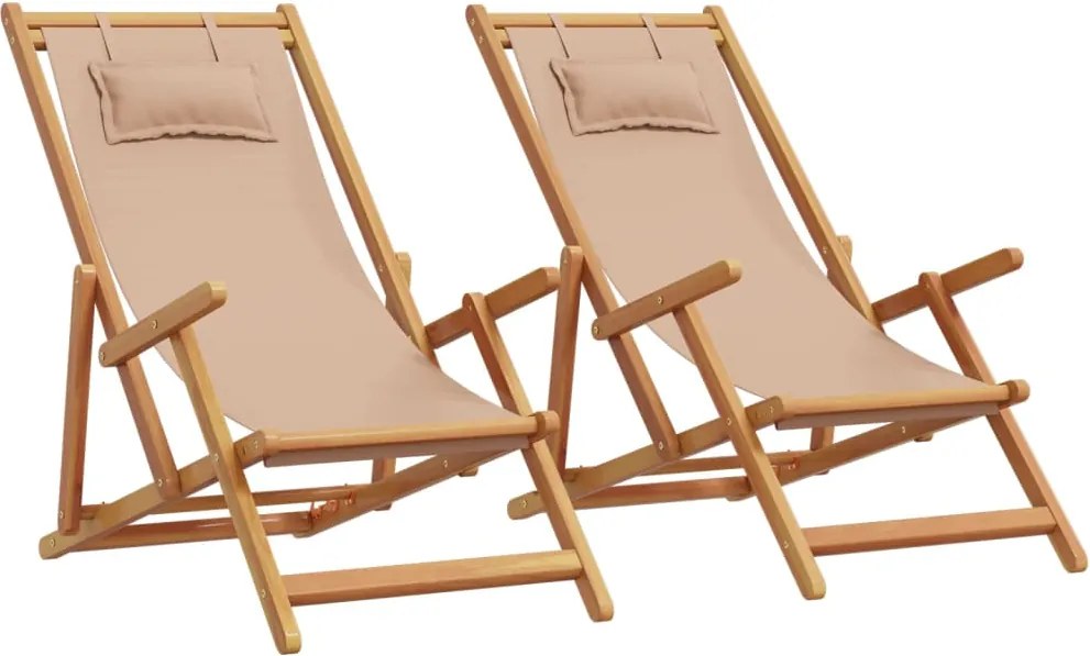 vidaXL Scaune de plajă pliabile 2 buc. țesătură gri taupe & lemn masiv