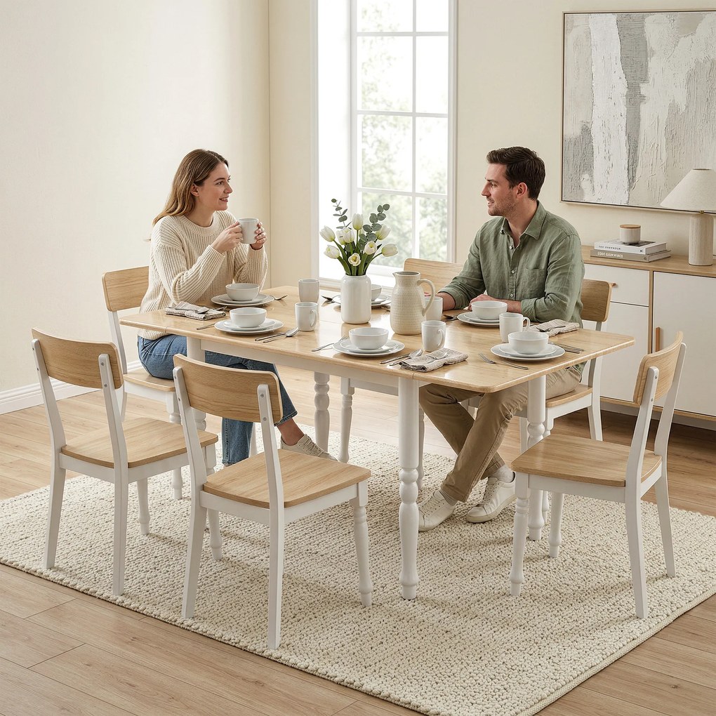 HOMCOM Masă pliabilă pentru 4 până la 6 persoane 74-134 cm, masă de bucătărie cu 2 abătătoare, picioare din oțel, lemn natural | Aosom Romania