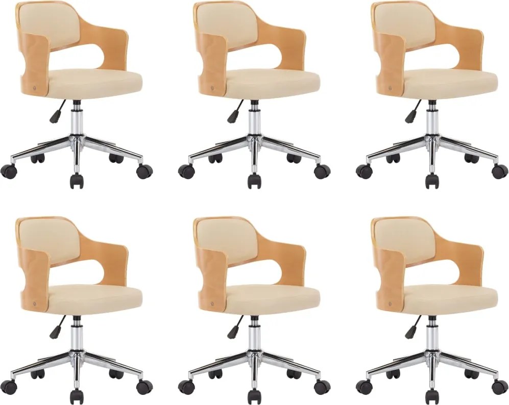 vidaXL Scaune pivotante de masă, 6 buc., crem, lemn curbat & piele eco